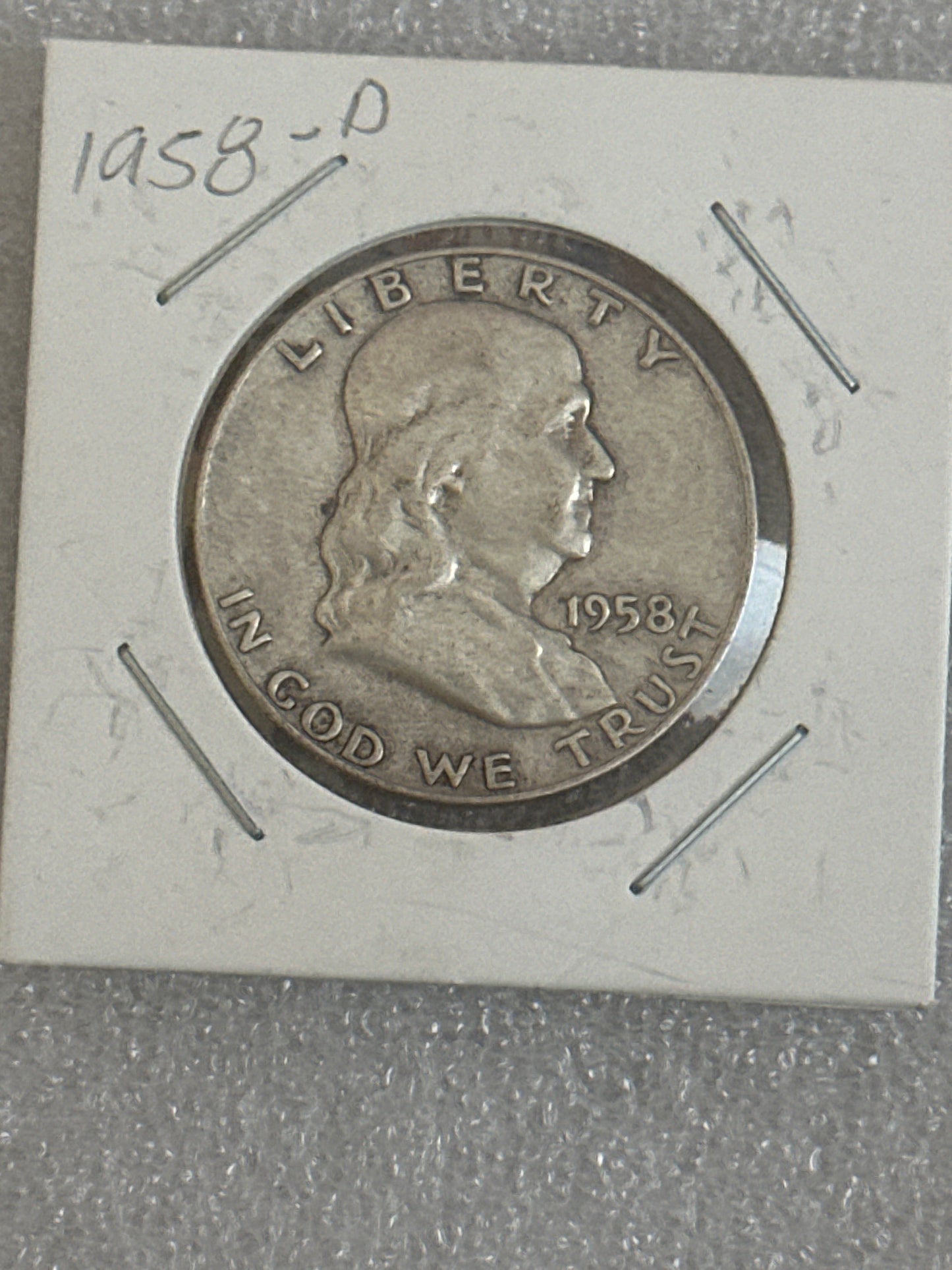 1958 D Franklin silver half dollar