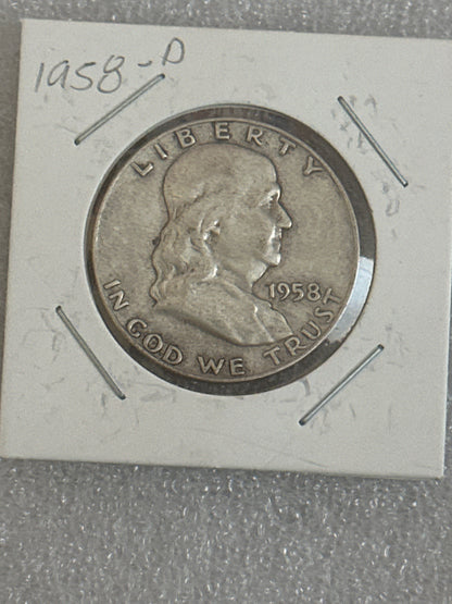 1958 D Franklin silver half dollar