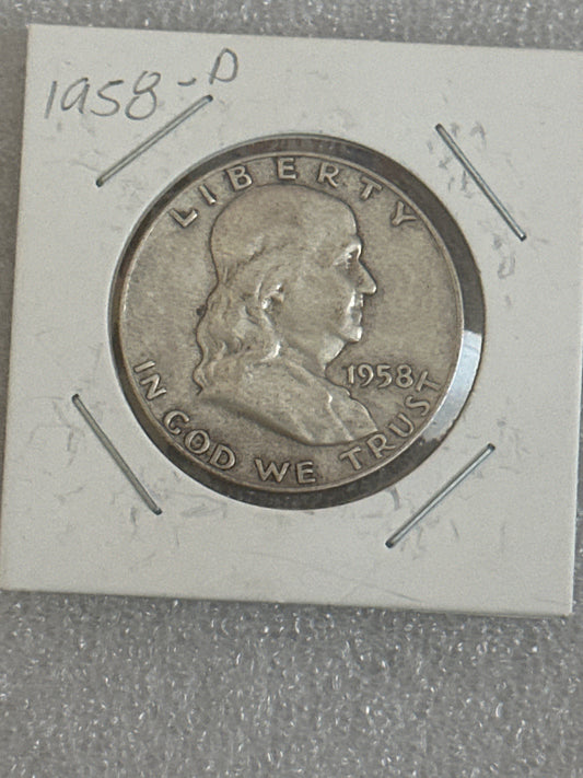 1958 D Franklin silver half dollar
