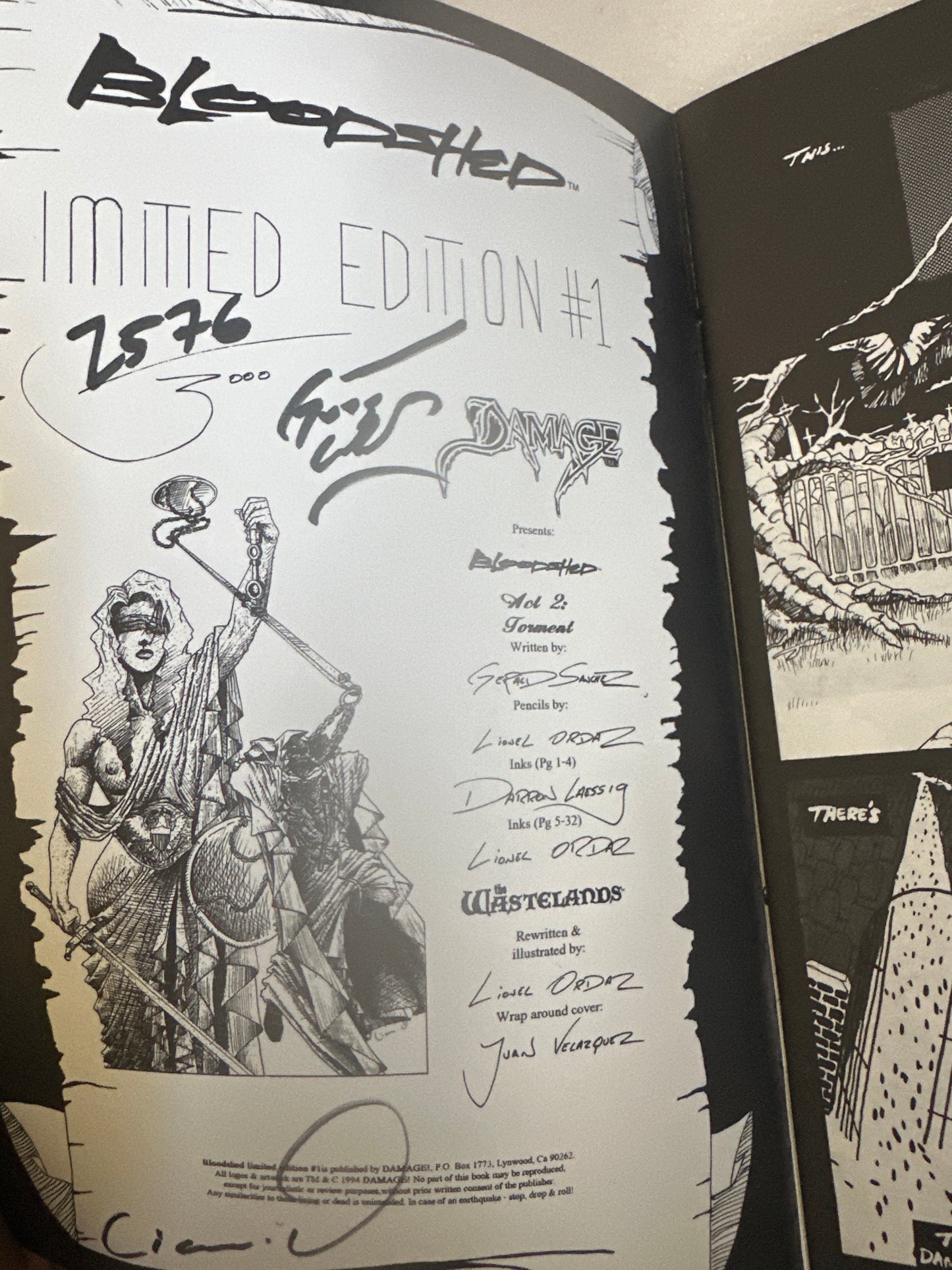 Bloodshed #1 Limited Edition Signed w/COA Damage Comics 1994