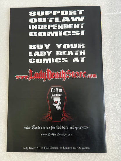 Lady Death #1 15th Anniversary Fire Edition #72/100 Signed Pulido Coffin Comics 2009