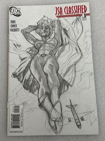 JSA Classified #1 2nd print Adam Hughes sketch cover DC 2005