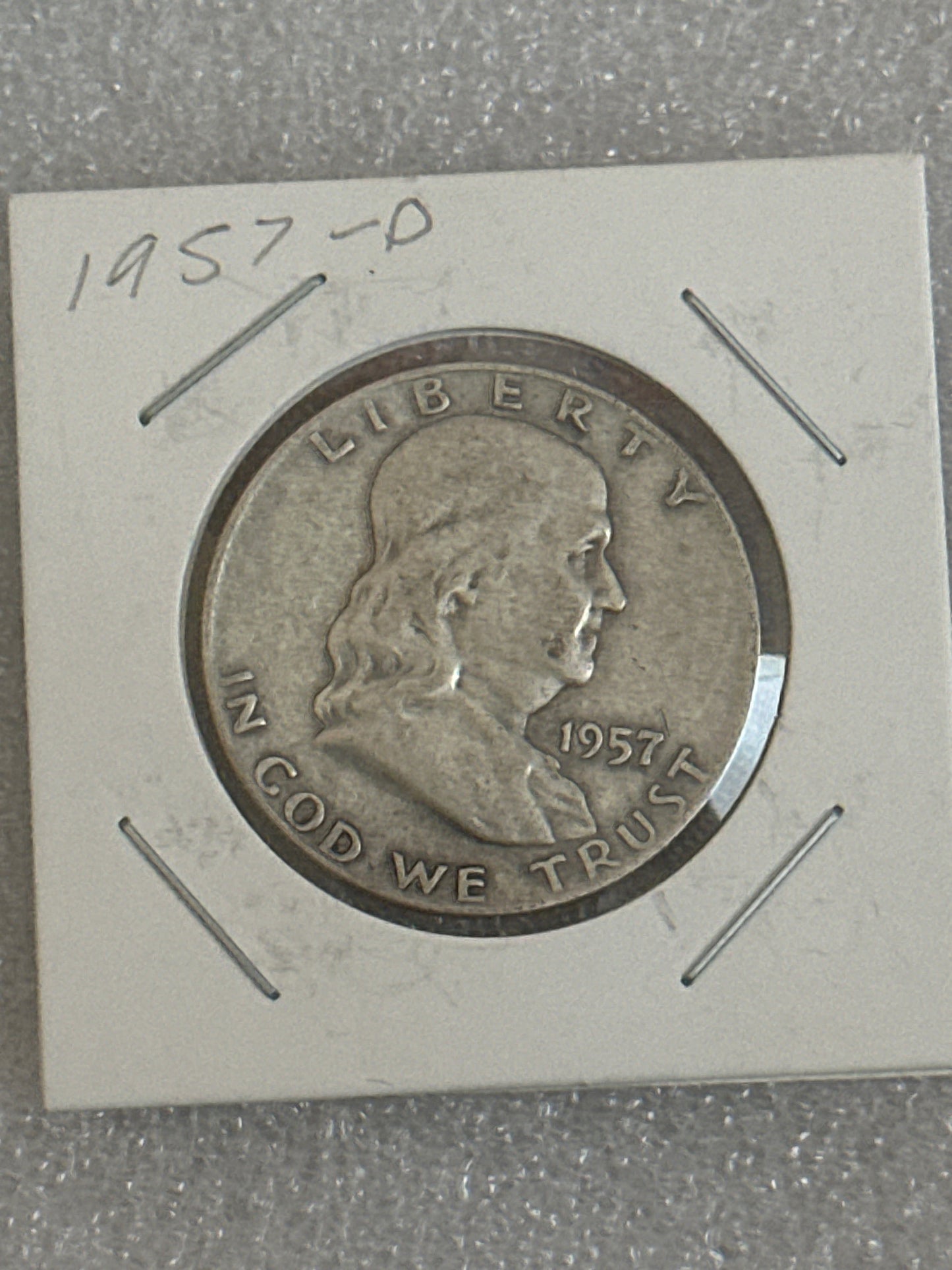 1957 D Franklin silver half dollar