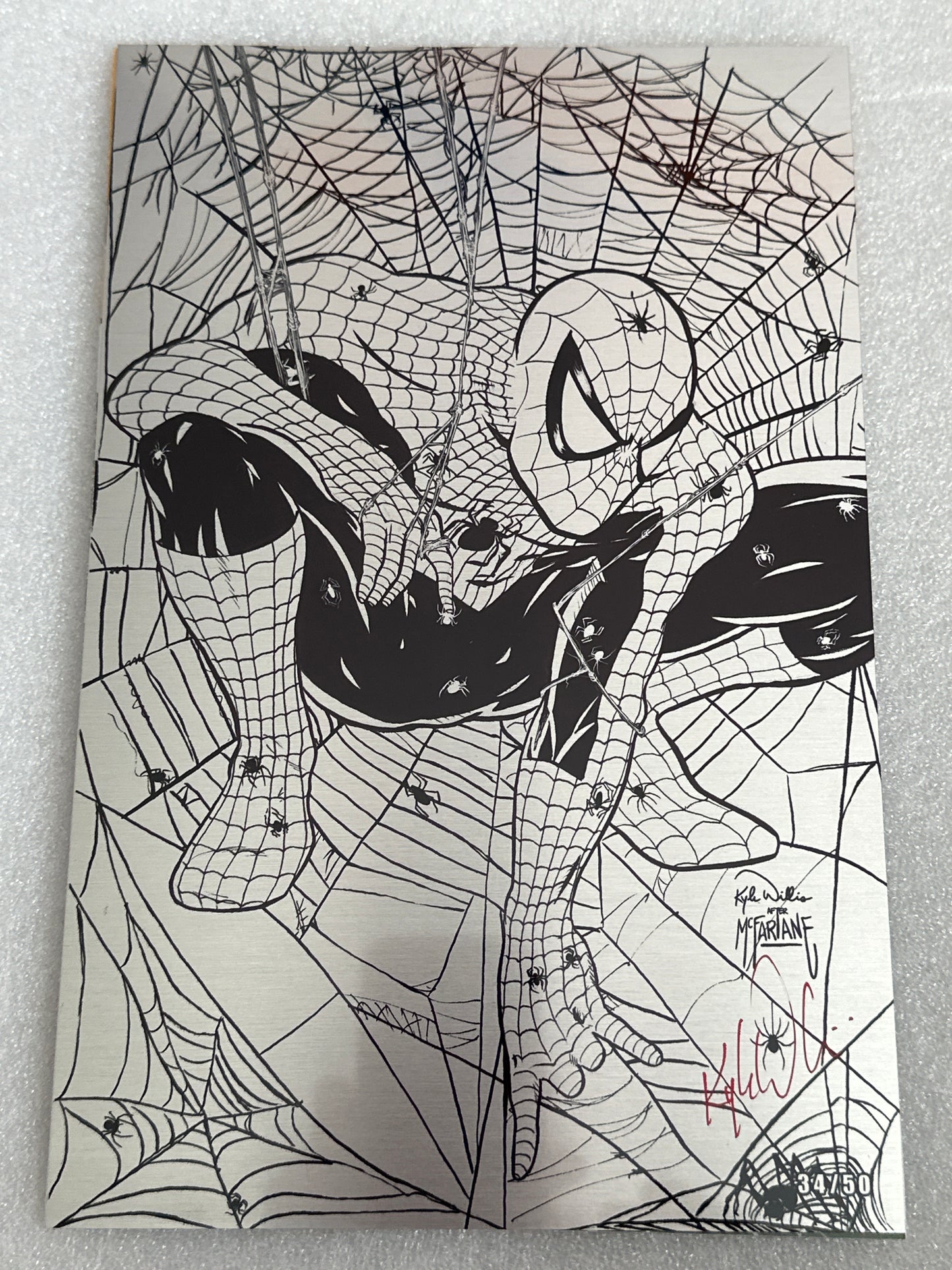 Spider-Man #1 Crouch Potato B&W Metal Variant Marvel 2020 signed by Kyle Willis 34/50