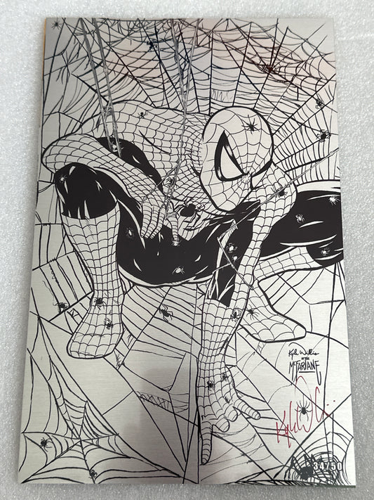 Spider-Man #1 Crouch Potato B&W Metal Variant Marvel 2020 signed by Kyle Willis 34/50