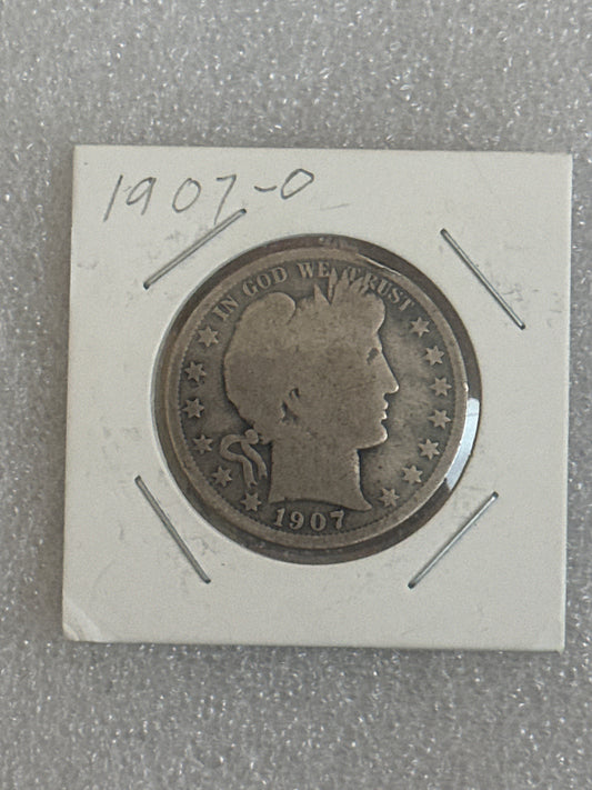 1907 O Morgan silver half dollar