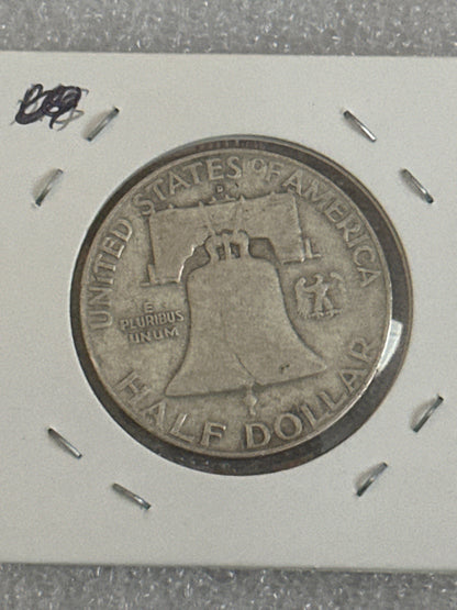 1957 D Franklin silver half dollar
